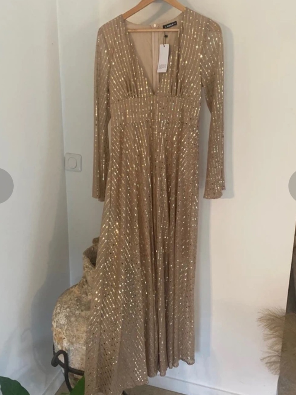 Women’s Long Sleeve Sequin Stripe Dress - Blush